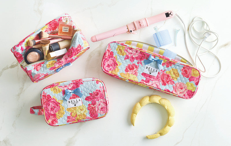 Rose Floral Quilted Cosmetic Bag