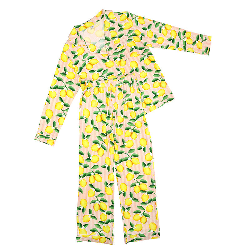 Pink Stripes + Lemons Full-Length Bamboo PJ Set