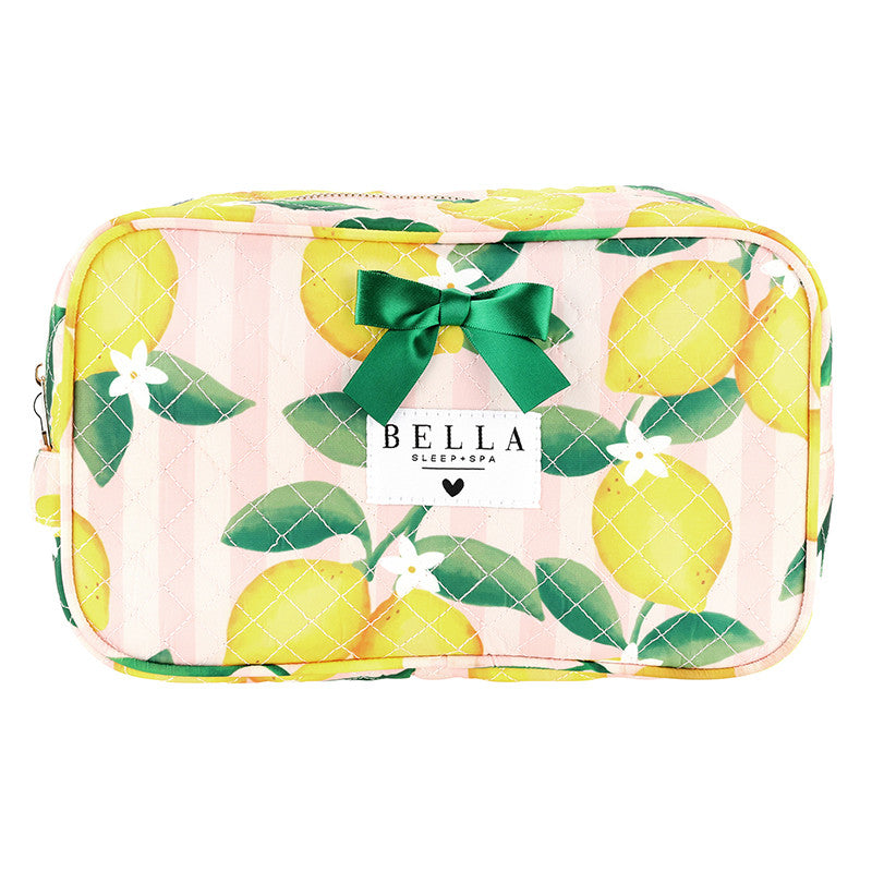 Pink Stripes + Lemons Quilted Cosmetic Bag