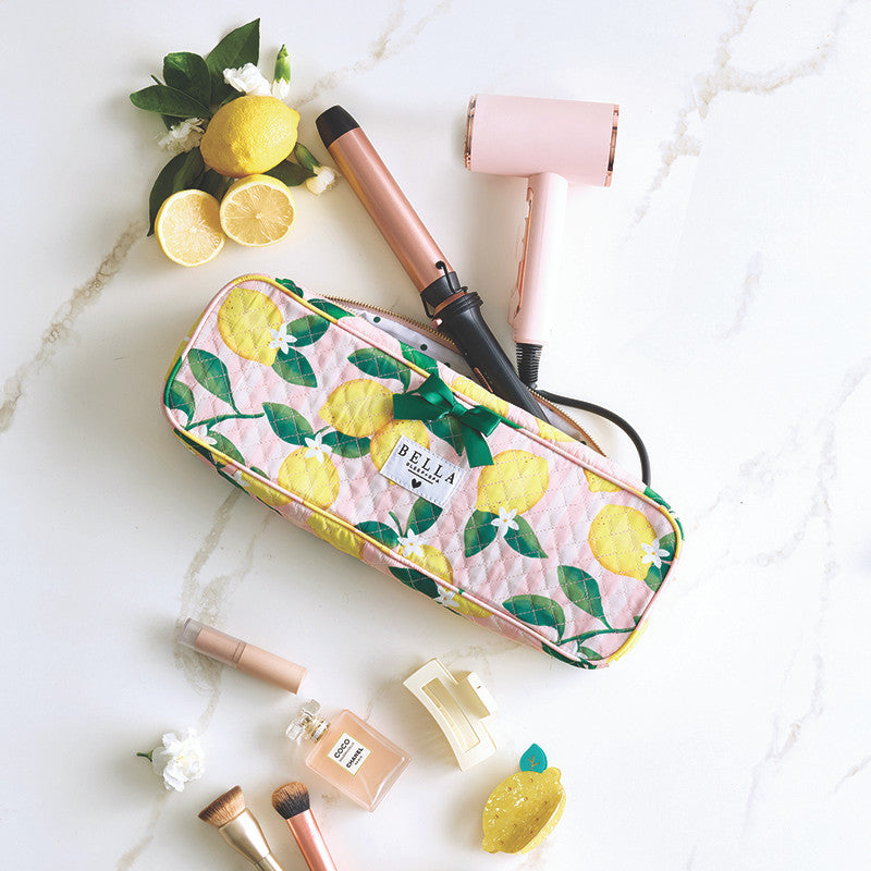 Pink Stripes + Lemons Quilted Hair Tool Bag