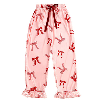 Bella Sleep + Spa - Ruffle PJ Set With Velvet Tie - Blush + Striped Bows