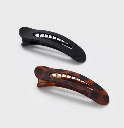 KITSCH - Flat Lay Claw Clip 2pc Flat - Black &amp; Tort
