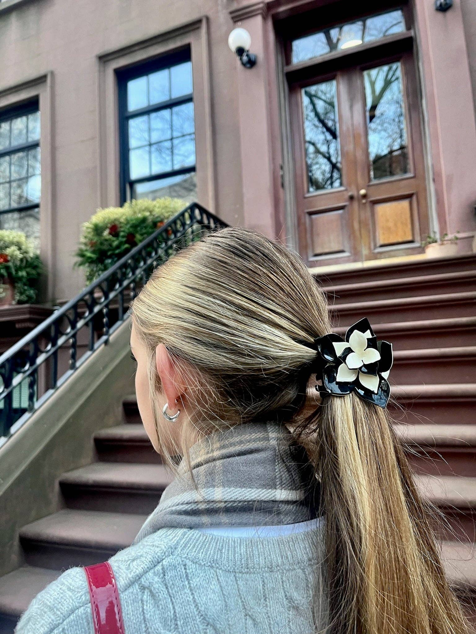 Solar Eclipse - Hand-painted Origami Magnolia Flower Hair Clip