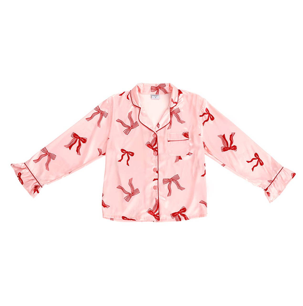 Bella Sleep + Spa - Ruffle PJ Set With Velvet Tie - Blush + Striped Bows