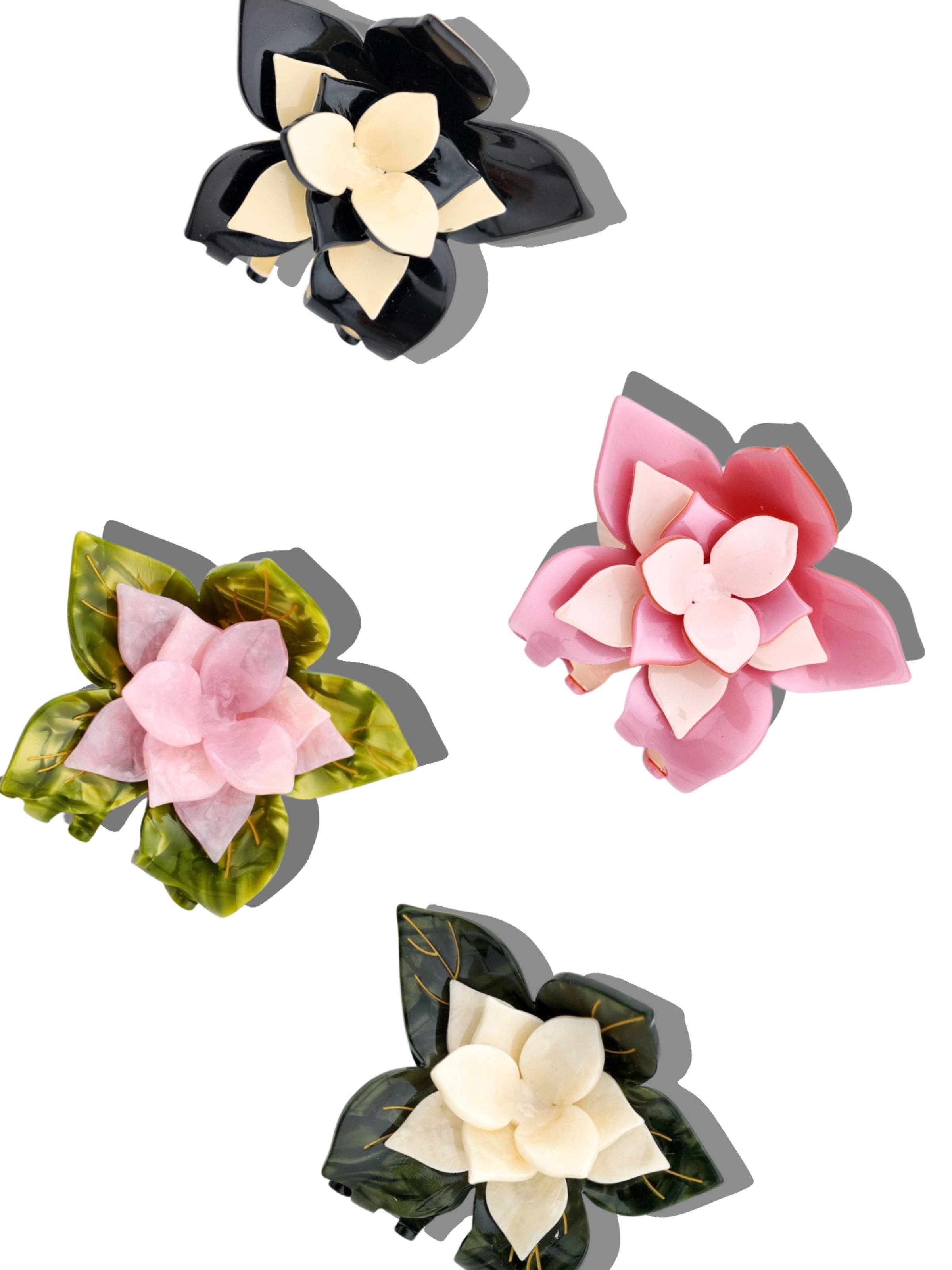 Solar Eclipse - Hand-painted Origami Magnolia Flower Hair Clip