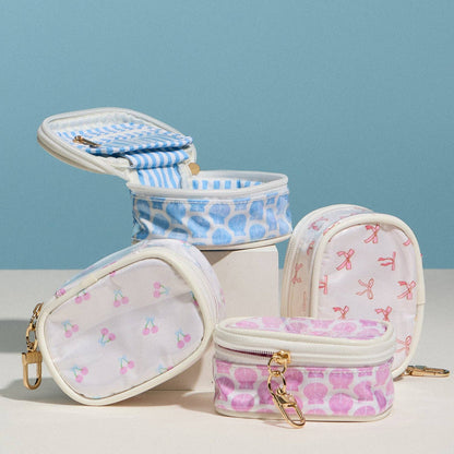 Frem - Pink Shell Mini Cosmetic Pouch with Clip – Quilted Zip Travel Coin &amp; Makeup Bag