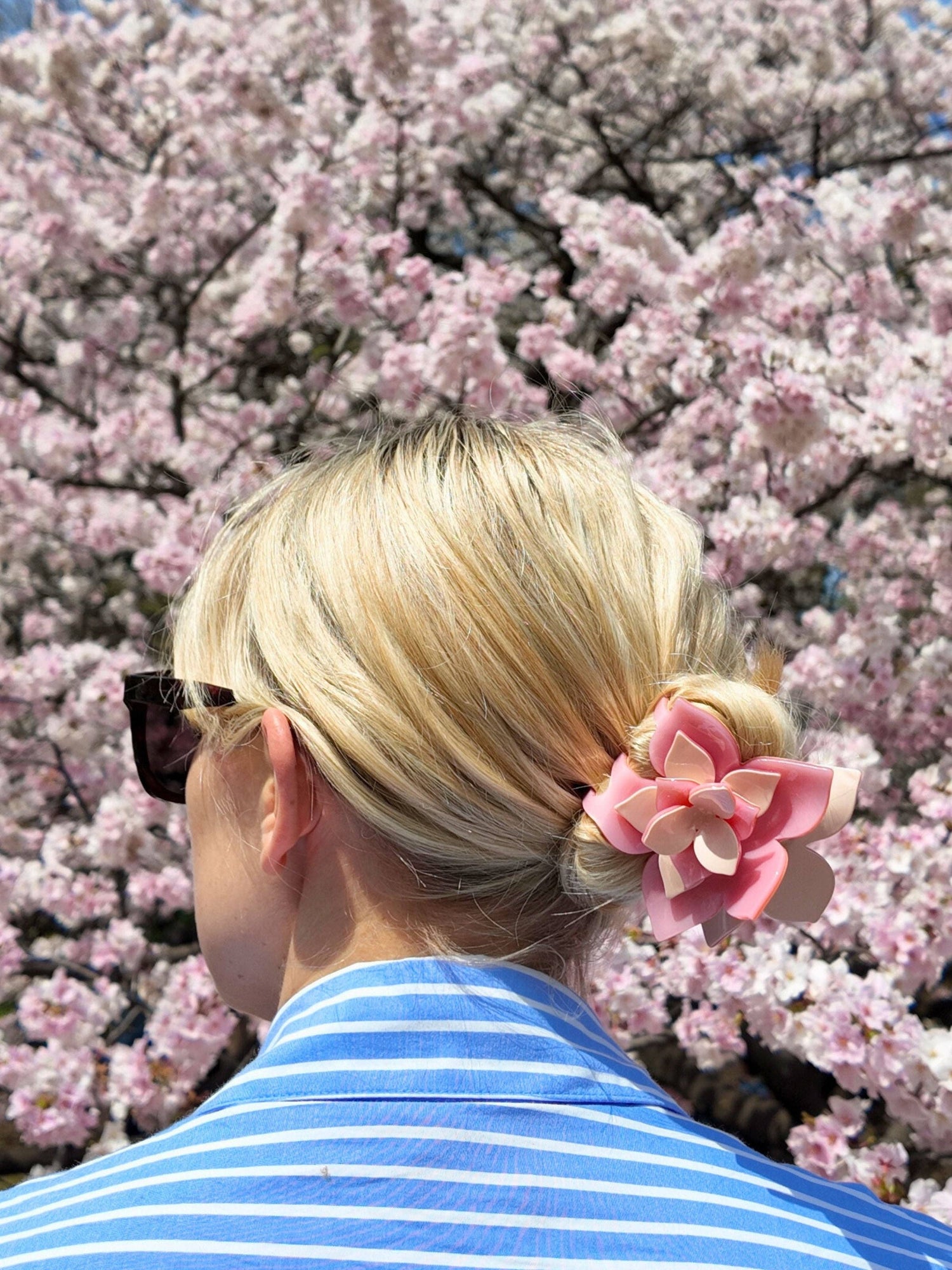 Solar Eclipse - Hand-painted Origami Magnolia Flower Hair Clip