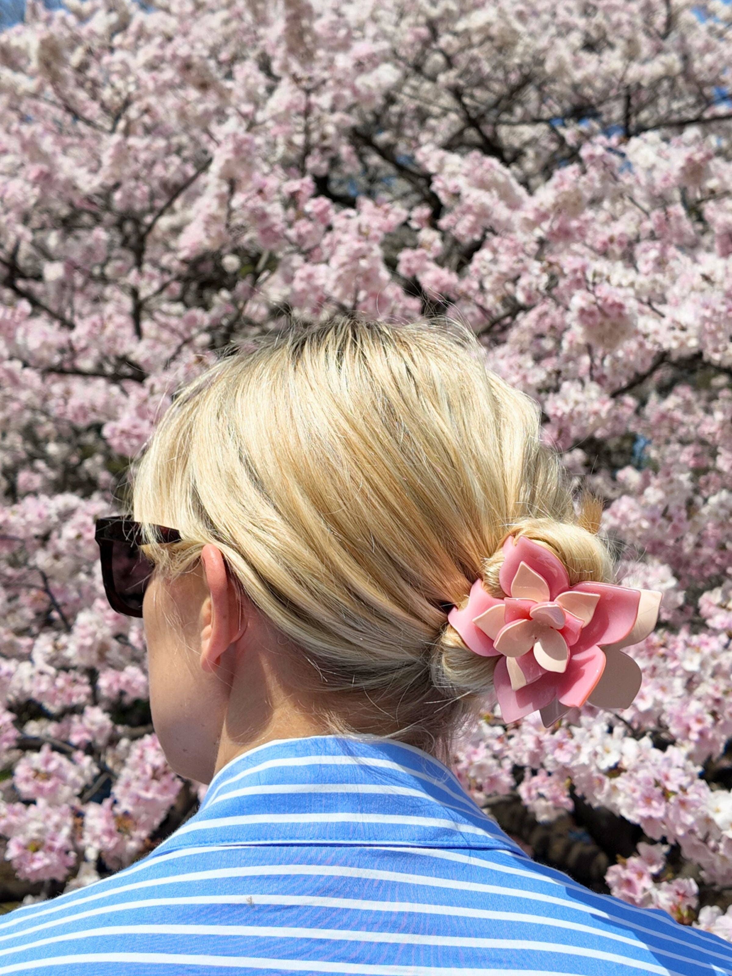 Solar Eclipse - Hand-painted Origami Magnolia Flower Hair Clip