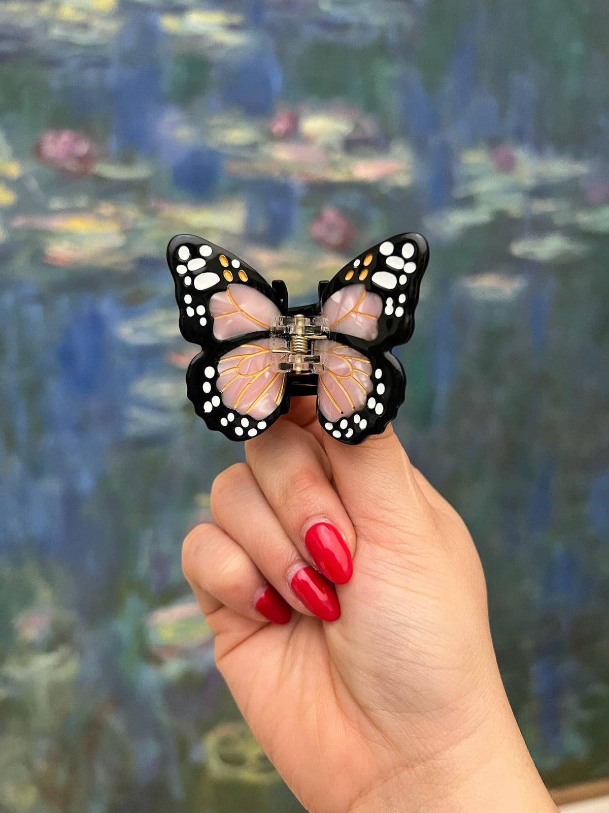 Solar Eclipse - Hand-painted Mini Monarch Butterfly Claw Hair Clip | Eco-Friendly