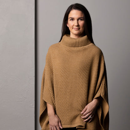 ZigZag Texture Cowl Neck Poncho - Camel