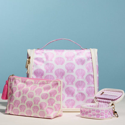 Frem - Pink Shell Mini Cosmetic Pouch with Clip – Quilted Zip Travel Coin &amp; Makeup Bag