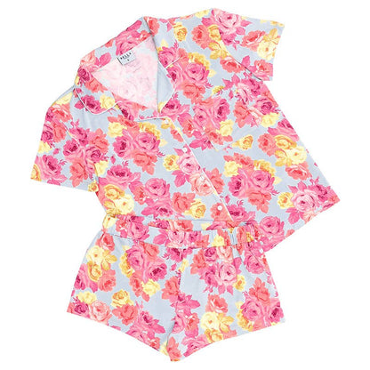 Bella Sleep + Spa - Bamboo PJ Set - Blue + Rose Floral
