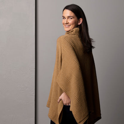 ZigZag Texture Cowl Neck Poncho - Camel